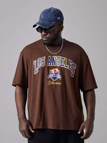 EASEVO Nam Áo thun Thả vai Lá thư & Bóng bầu dục Mỹ Đồ họa - Màu nâu Sô-cô-la - Xem 3