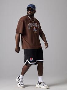 EASEVO Nam Áo thun Thả vai Lá thư & Bóng bầu dục Mỹ Đồ họa - Màu nâu Sô-cô-la - Xem 4