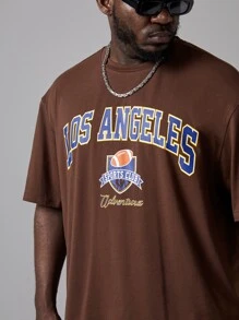 EASEVO Nam Áo thun Thả vai Lá thư & Bóng bầu dục Mỹ Đồ họa - Màu nâu Sô-cô-la - Xem 5