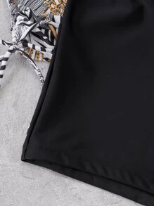 Tankini de verano con estampado de plantas y espalda cruzada para la playa - Multicolor - Ver 4