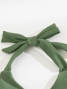 纯色褶皱比基尼上衣夏季 - 軍綠色 - 查看 3