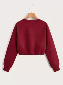 INAWLY Drop Shoulder Drawstring Thermal Lined Sweatshirt Pullover Fall Outfit - Burgundy - View 2