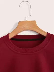 INAWLY Drop Shoulder Drawstring Thermal Lined Sweatshirt Pullover Fall Outfit - Burgundy - View 3