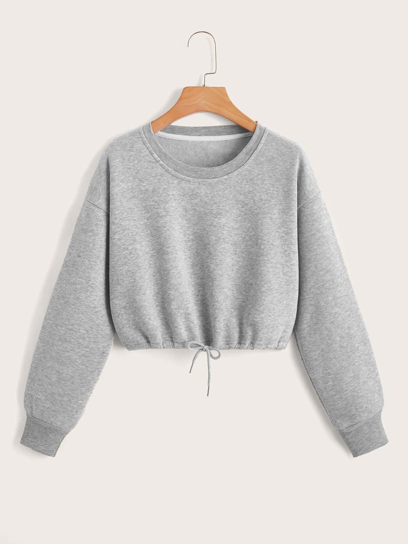 SHEIN EZwear Sudadera de hombros caídos con cordón con forro térmico - Gris - Ver 1