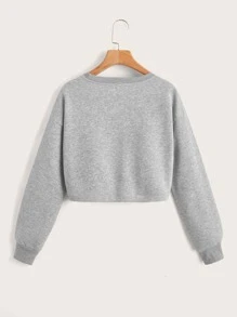 SHEIN EZwear Sudadera de hombros caídos con cordón con forro térmico - Gris - Ver 2