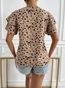 EMERY ROSE Dalmatian Print Butterfly Sleeve Blouse,Short Sleeve Tops - Multicolor - View 2