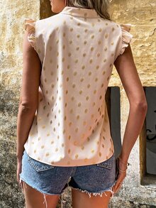 Golden Dot Print Ruffle Sleeve Blouse - Apricot - View 2