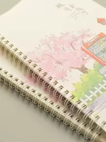 MOKA 1pc Cartoon Graphic Random Spiral Notebook Back To School - Pink - View 4