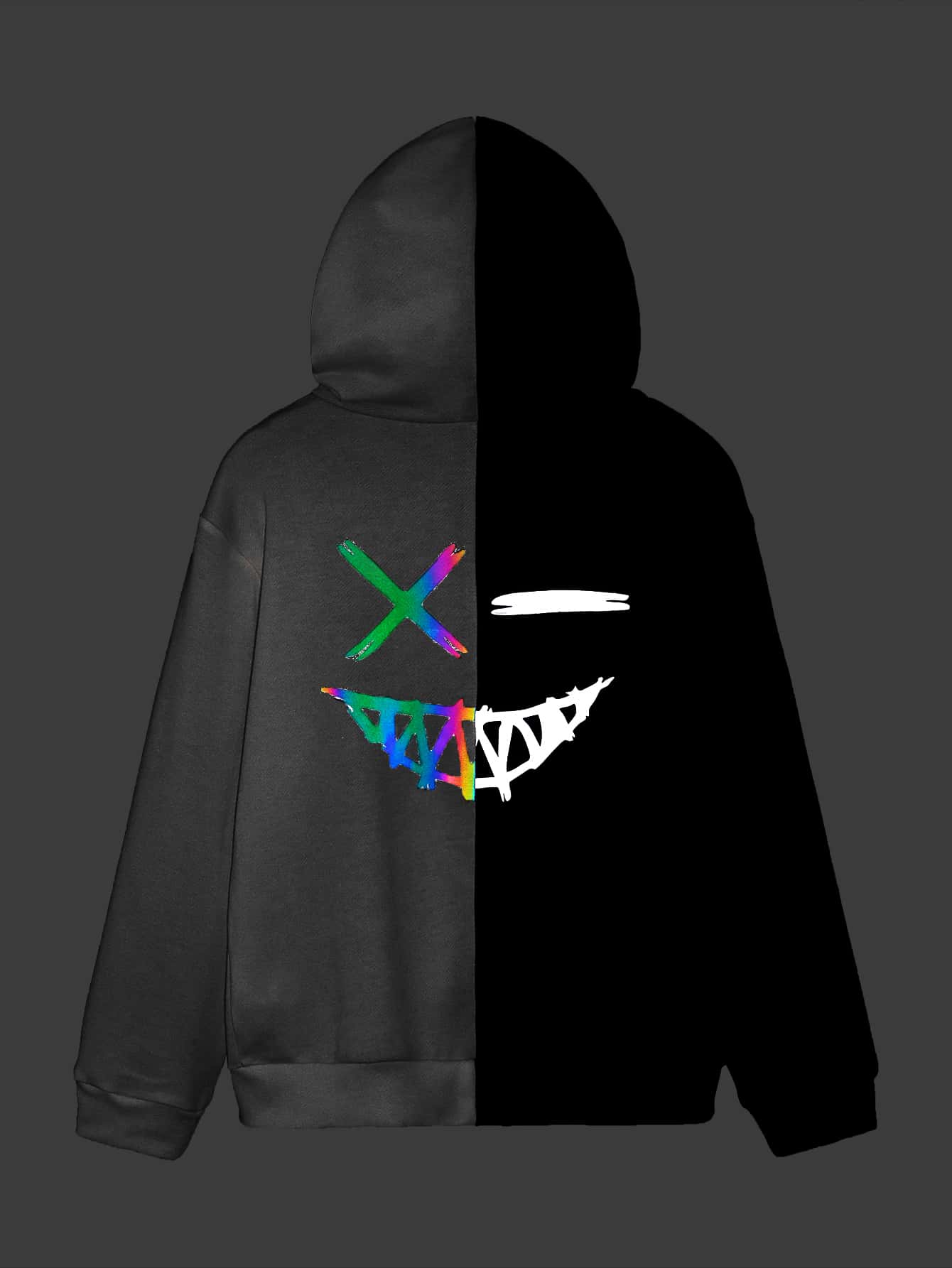 SHEIN Tween Boy Reflective Cartoon Graphic Spliced Sweatshirt - Black and White - View 1