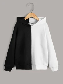 SHEIN Tween Boy Reflective Cartoon Graphic Spliced Sweatshirt - Black and White - View 2