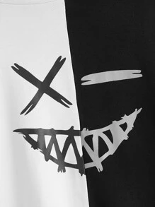 SHEIN Tween Boy Reflective Cartoon Graphic Spliced Sweatshirt - Black and White - View 4