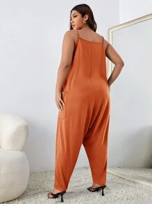 SHEIN Essnce Plus Dual Pockets Loose Cami Jumpsuit - Burnt Orange - View 2