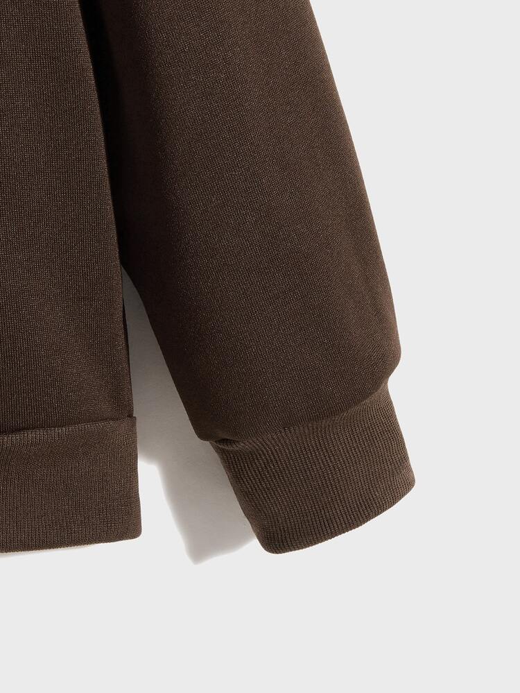 ROMWE MEN Áo nỉ Nam Dây kéo Túi màu trơn Giải trí - Màu nâu Sô-cô-la - Xem 3