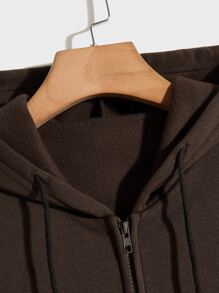 ROMWE MEN Áo nỉ Nam Dây kéo Túi màu trơn Giải trí - Màu nâu Sô-cô-la - Xem 4