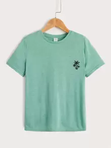 SHEIN Boys Coconut Tree Print Tee - Mint Green - View 1