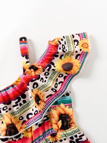 Jumpsuit bé gái Tương phản ren Xù Hoa Sọc Boho - Nhiều màu - Xem 4