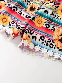 Jumpsuit bé gái Tương phản ren Xù Hoa Sọc Boho - Nhiều màu - Xem 5