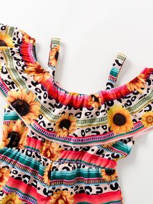 Jumpsuit bé gái Tương phản ren Xù Hoa Sọc Boho - Nhiều màu - Xem 6