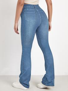 High Waist Bleach Wash Bootcut Jeans - Light Wash - View 2