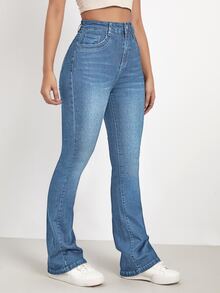 High Waist Bleach Wash Bootcut Jeans - Light Wash - View 3