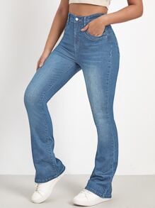High Waist Bleach Wash Bootcut Jeans - Light Wash - View 4