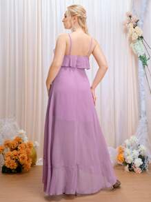 SHEIN Belle Plus Ruffle Trim Tie Front Chiffon Bridesmaid Dress - Lilac Purple - View 2