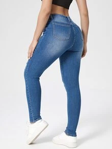 Washed Ripped Skinny Jeans - Medium Wash - View 2