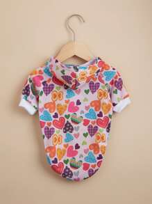 Valentine's Day Lightweight Colorful Heart Striped Lips Cat Dog Hooded Pet Sweatshirt - Multicolor - View 5