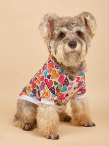 Valentine's Day Lightweight Colorful Heart Striped Lips Cat Dog Hooded Pet Sweatshirt - Multicolor - View 6