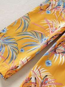 小女童熱帶圖案腰帶連身褲 - 黃色 - 查看 4
