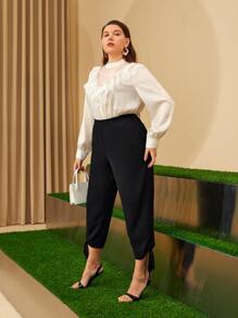Modelyn Quần Plus Size Thắt nút màu trơn Thanh lịch - màu đen - Xem 7
