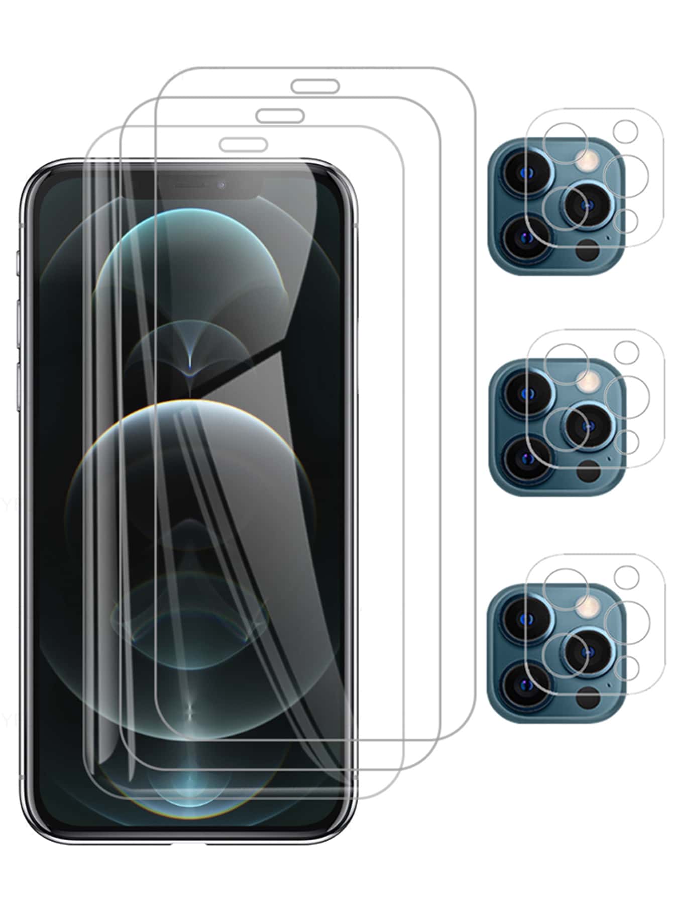 3pcs Screen Tempered Film & 3pcs Camera Lens Protective Film Compatible With iPhone 15/15Pro/15Plus/15Promax - Clear - View 1