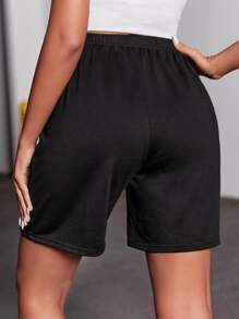 SHEIN Unity Quần đùi nữ Thắt nút Lá thư Loại bướm Giải trí - màu đen - Xem 2