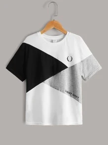 SHEIN Boys Colourblock & Letter Graphic Tee - Multicolor - View 1
