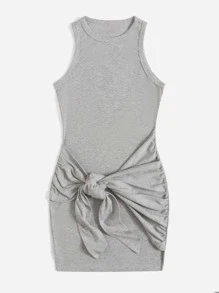 SHEIN Privé Plus Tie Front Bodycon Dress - Light Grey - View 3