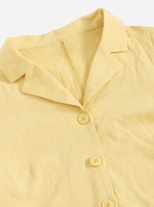 Single Breasted Solid Blouse & Shorts Set - Yellow - View 4