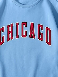 Men Letter Graphic Thermal Lined Sweatshirt - Baby Blue - View 4