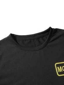 Manfinity Men Letter Graphic Contrast Trim Tee & Drawstring Waist Shorts - Black - View 6