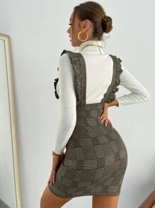 SHEIN Privé Đầm Xù Sọc ca rô Thanh lịch - màu nâu - Xem 2