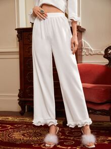 SHEIN Unity Pantalones de dormir de talle alto bajo con fruncido - Blanco - Ver 1