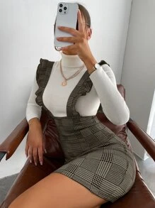 SHEIN Privé Đầm Xù Sọc ca rô Thanh lịch - màu nâu - Xem 5