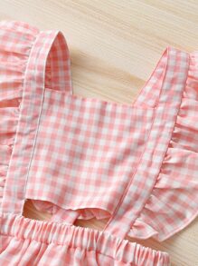 SHEIN Toddler Girls Gingham Ruffle Trim Pinafore Dress & Accessory Headband - Pink - View 3