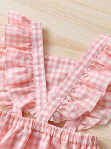 SHEIN Toddler Girls Gingham Ruffle Trim Pinafore Dress & Accessory Headband - Pink - View 4