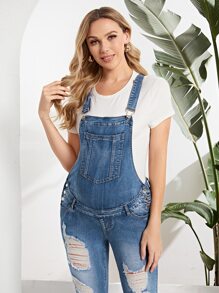 SHEIN Casual Vlak Zwangerschap denim Knoop Zak Gescheurd