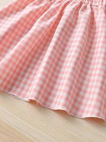 SHEIN Toddler Girls Gingham Ruffle Trim Pinafore Dress & Accessory Headband - Pink - View 5