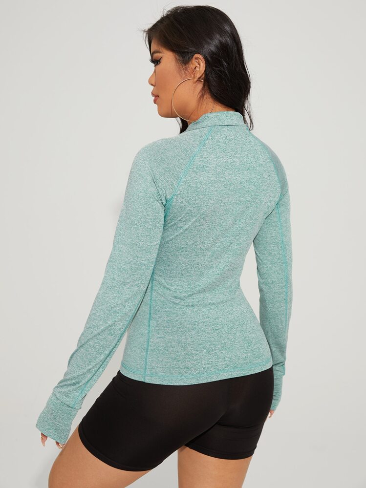 SHEIN Solid Zip Up Raglan Sleeve Sports Jacket - Mint Green - View 2