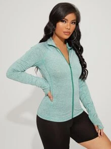 SHEIN Solid Zip Up Raglan Sleeve Sports Jacket - Mint Green - View 3