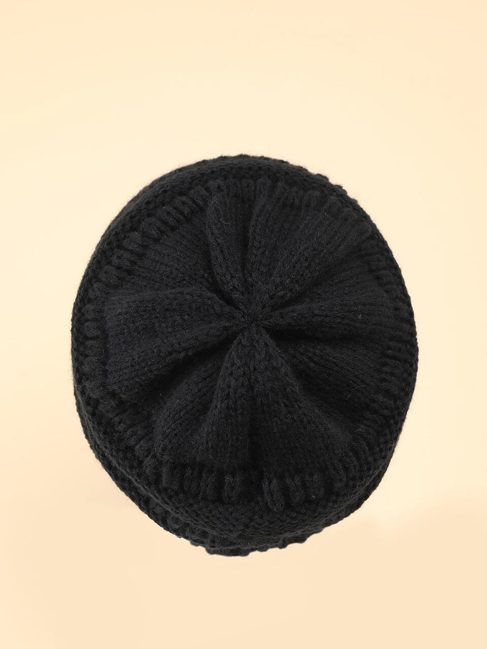 1pc Classic Solid Ribbed Knitted Beret Cap Winter Warm Slouchy Beanie With Brim Solid Color Knit Hats Elegant Lightweight Beanies Casual