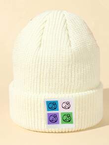 Cartoon Label Beanie - White - View 1