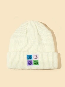 Cartoon Label Beanie - White - View 2